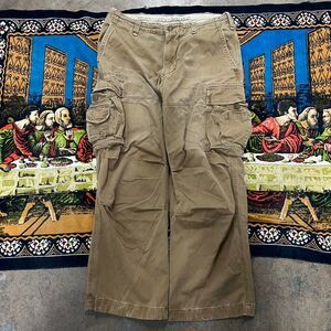 Vintage Abercrombie and fitch paratrooper cargo pants tan size 34x30 baggy y2k